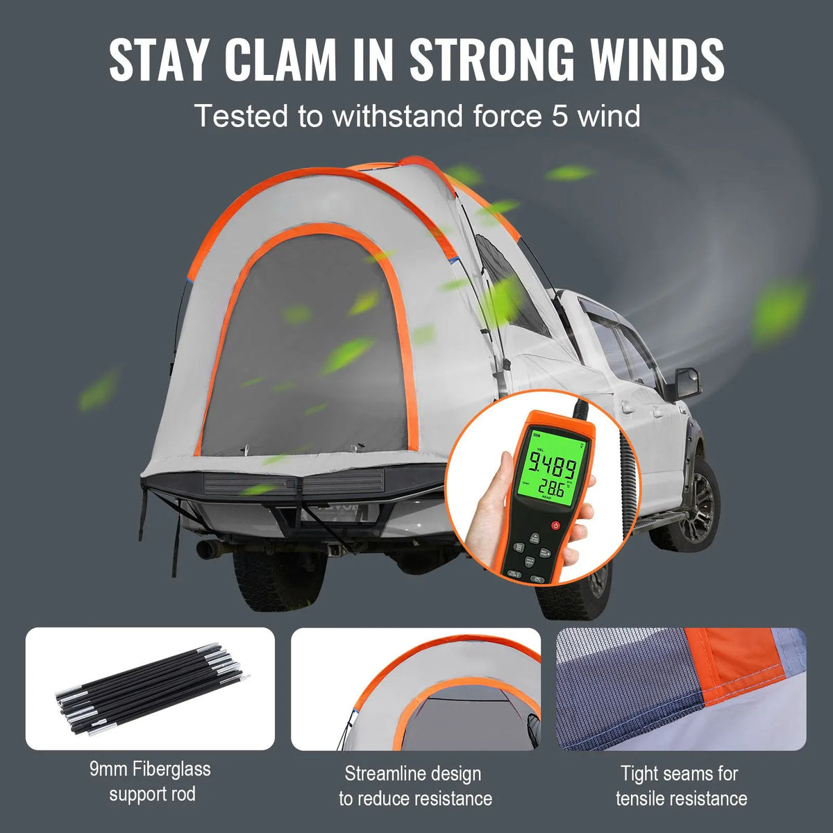 Truck Bed Tent, 5.5'-6' Pickup Truck Tent with Rain Layer and Carry Bag, Waterproof PU2000mm Double Layer Truck Tent for Camping, Accommodate 2-3 Person, for Camping Traveling Outdoor Activities - Image 4