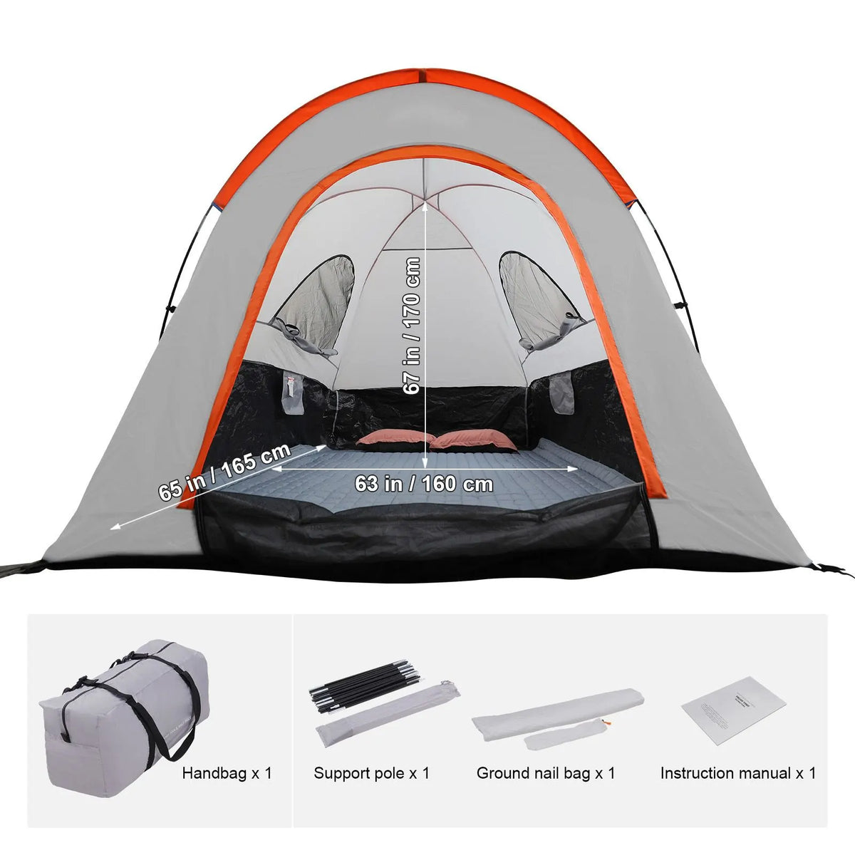 Truck Bed Tent, 5.5'-6' Pickup Truck Tent with Rain Layer and Carry Bag, Waterproof PU2000mm Double Layer Truck Tent for Camping, Accommodate 2-3 Person, for Camping Traveling Outdoor Activities - Image 7