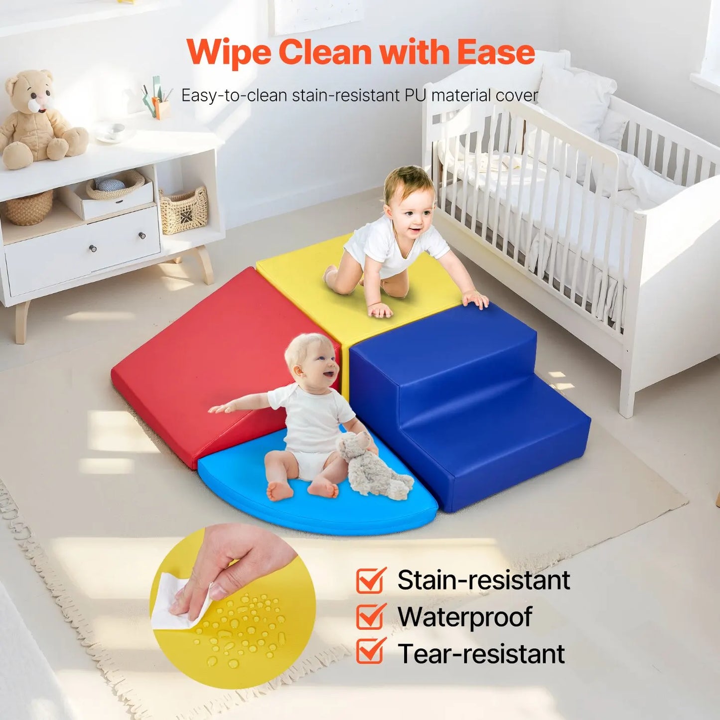 Climbing Toys, 4-Piece Set, Foam Climbing Toys for Toddlers 6 Months to 3 Years Old, PU Leather Climbing Blocks, Indoor Climb and Crawl Activity Playset for Crawling & Sliding, Easy to Clean - Image 6