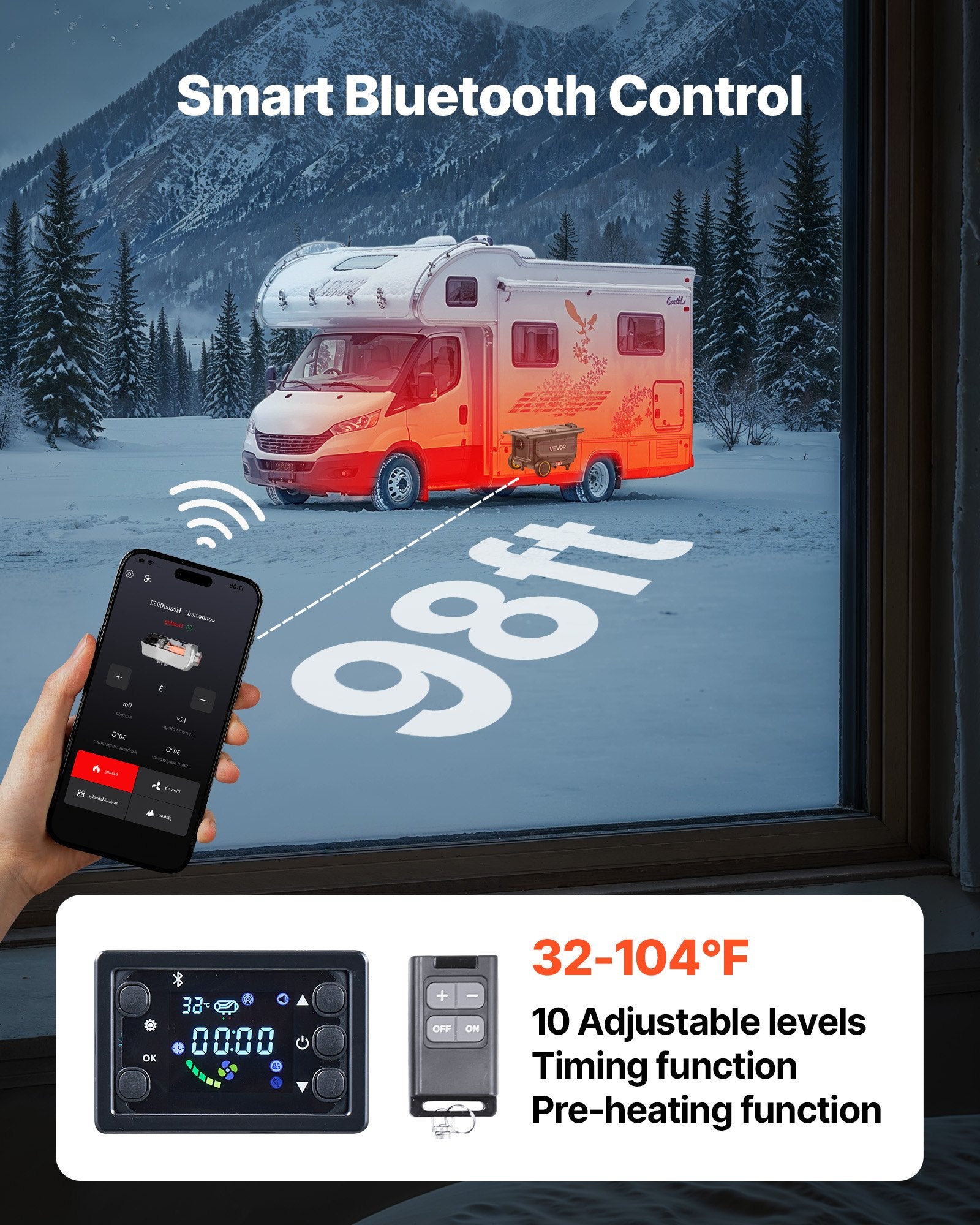 Diesel Heater, 8KW, DC 12V/24V, All in One Portable Diesel Air Heater with Bluetooth APP Control, Remote Control and LCD Screen, Trolley Design, 5 L Fuel Tank for Trucks, Vans, RVs, Campers - Image 5