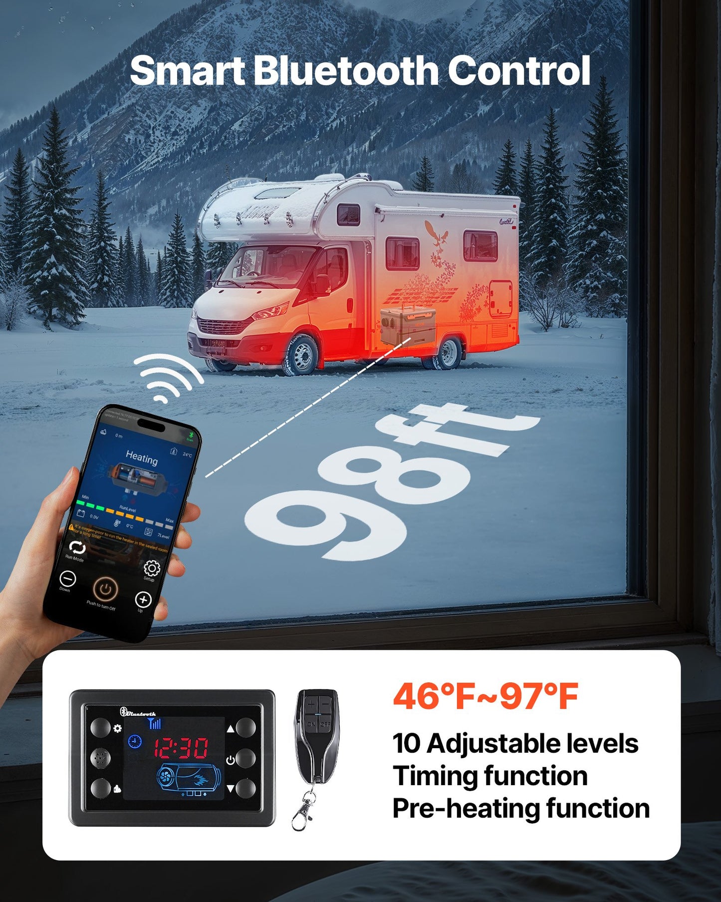 Diesel Heater, 8KW, DC 12V/24V, All in One Portable Diesel Air Heater with Bluetooth APP Control, Remote Control and LCD Screen, 5 L Fuel Tank for Trucks, Vans, RVs, Campers, and Garages - Image 5