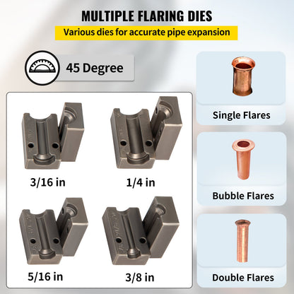 Brake Line Flaring Tool, 45 Degree Single, Double, and Bubble Flares for 3/16", 1/4", 5/16" and 3/8" Tube Size, Suitable for Soft Metal of Copper Lines - Image 3