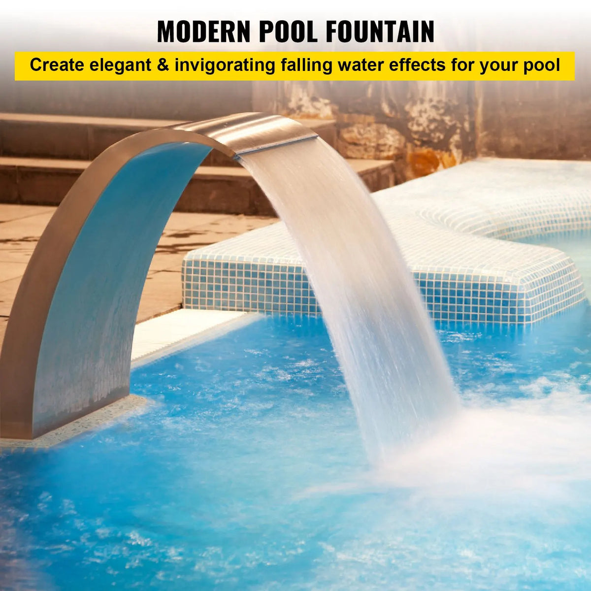 Stainless Steel Pool Fountain 17.7 x 11.8 x 23.6 inches Pool Fountain Silver Pool Fountains for In Ground Pools Garden Outdoor Waterfalls Sheer Descent Pond Water Feature - Image 2