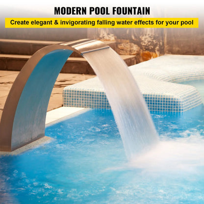 Stainless Steel Pool Fountain 17.7 x 11.8 x 23.6 inches Pool Fountain Silver Pool Fountains for In Ground Pools Garden Outdoor Waterfalls Sheer Descent Pond Water Feature - Image 2