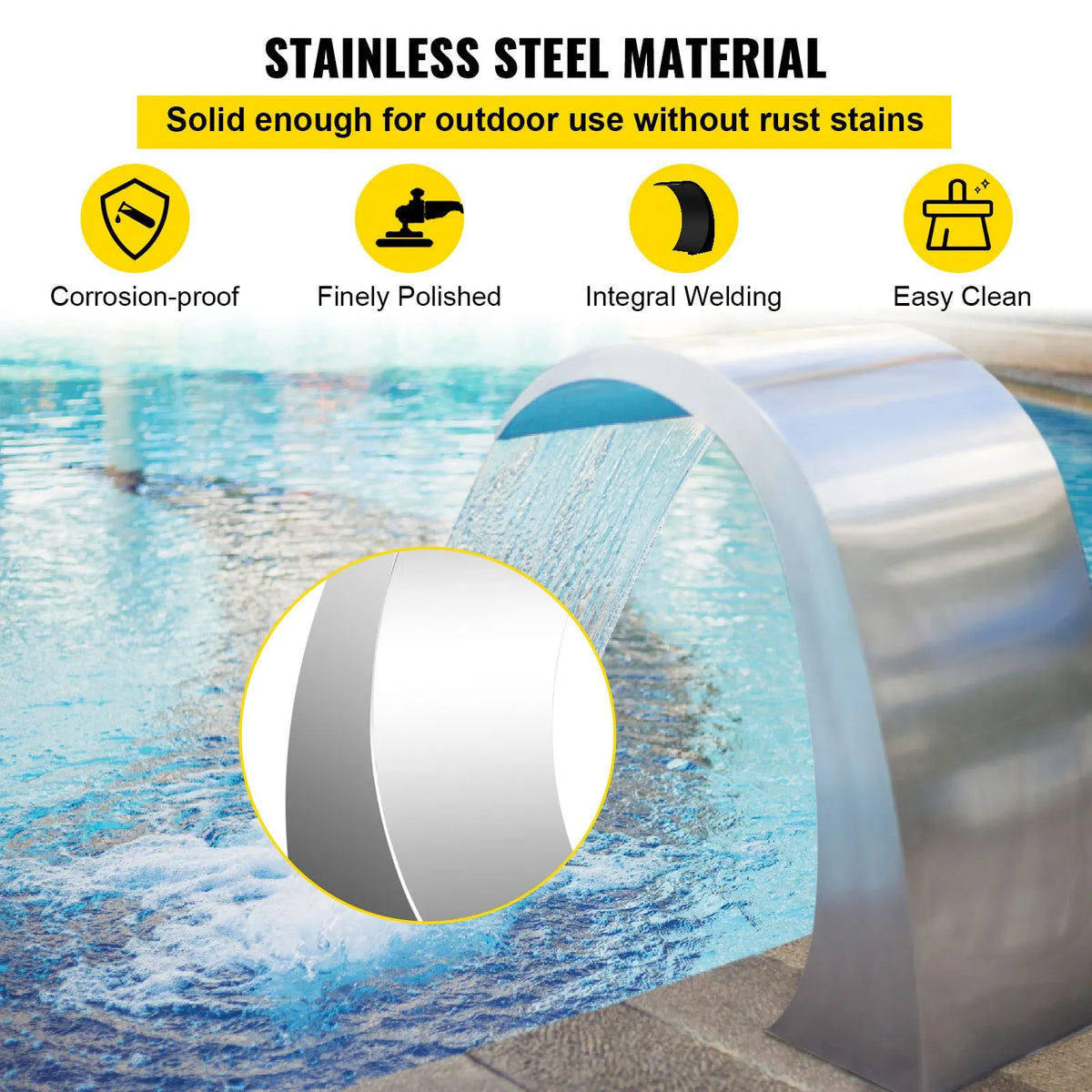 Stainless Steel Pool Fountain 17.7 x 11.8 x 23.6 inches Pool Fountain Silver Pool Fountains for In Ground Pools Garden Outdoor Waterfalls Sheer Descent Pond Water Feature - Image 3