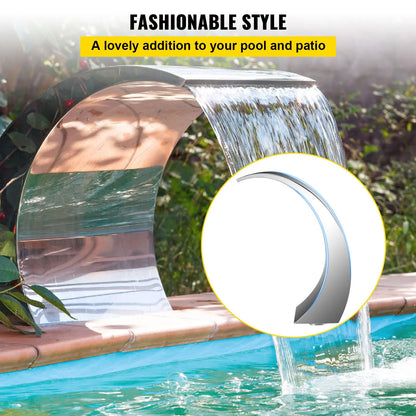Stainless Steel Pool Fountain 17.7 x 11.8 x 23.6 inches Pool Fountain Silver Pool Fountains for In Ground Pools Garden Outdoor Waterfalls Sheer Descent Pond Water Feature - Image 4