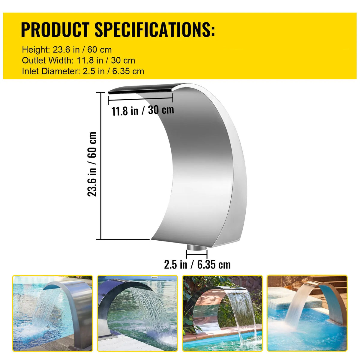 Stainless Steel Pool Fountain 17.7 x 11.8 x 23.6 inches Pool Fountain Silver Pool Fountains for In Ground Pools Garden Outdoor Waterfalls Sheer Descent Pond Water Feature - Image 7