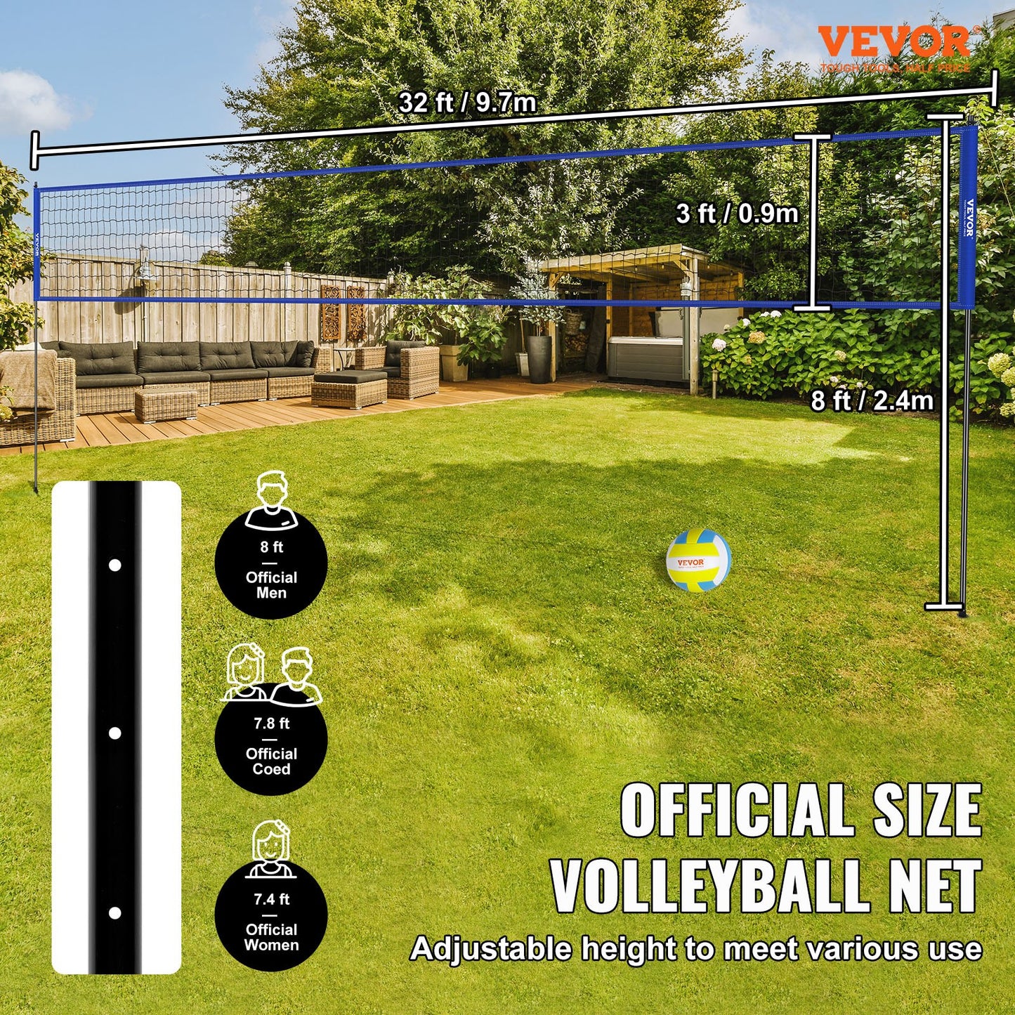 Outdoor Portable Volleyball Net System, Adjustable Height Steel Poles, Professional Volleyball Set with PVC Volleyball, Pump, Carrying Bag, Heavy Duty Volleyball Net for Backyard, Beach, Lawn - Image 2