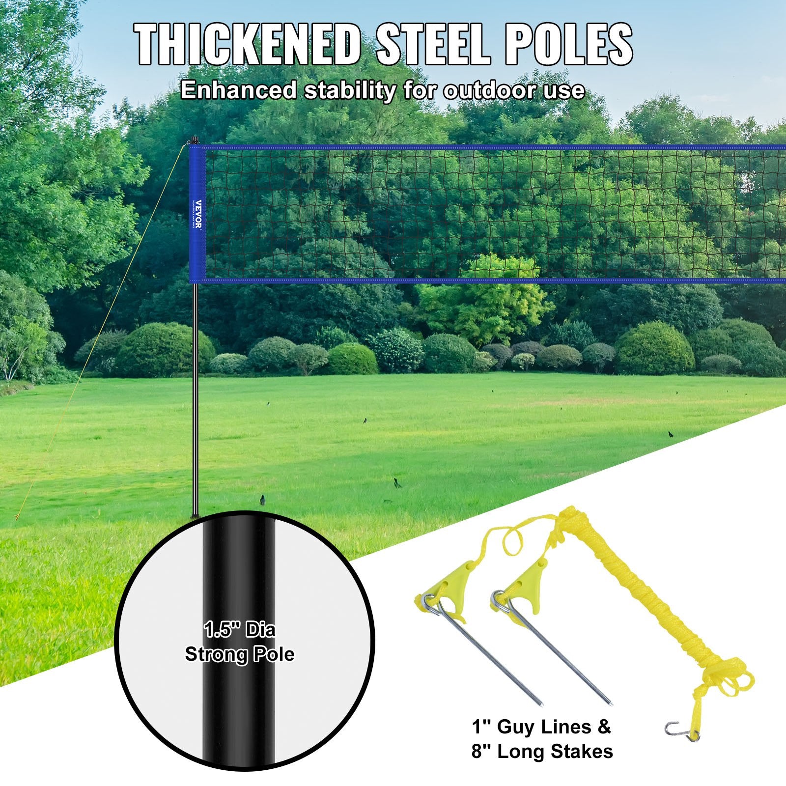 Outdoor Portable Volleyball Net System, Adjustable Height Steel Poles, Professional Volleyball Set with PVC Volleyball, Pump, Carrying Bag, Heavy Duty Volleyball Net for Backyard, Beach, Lawn - Image 4