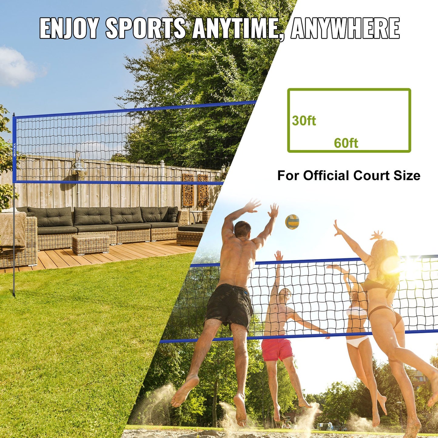 Outdoor Portable Volleyball Net System, Adjustable Height Steel Poles, Professional Volleyball Set with PVC Volleyball, Pump, Carrying Bag, Heavy Duty Volleyball Net for Backyard, Beach, Lawn - Image 7