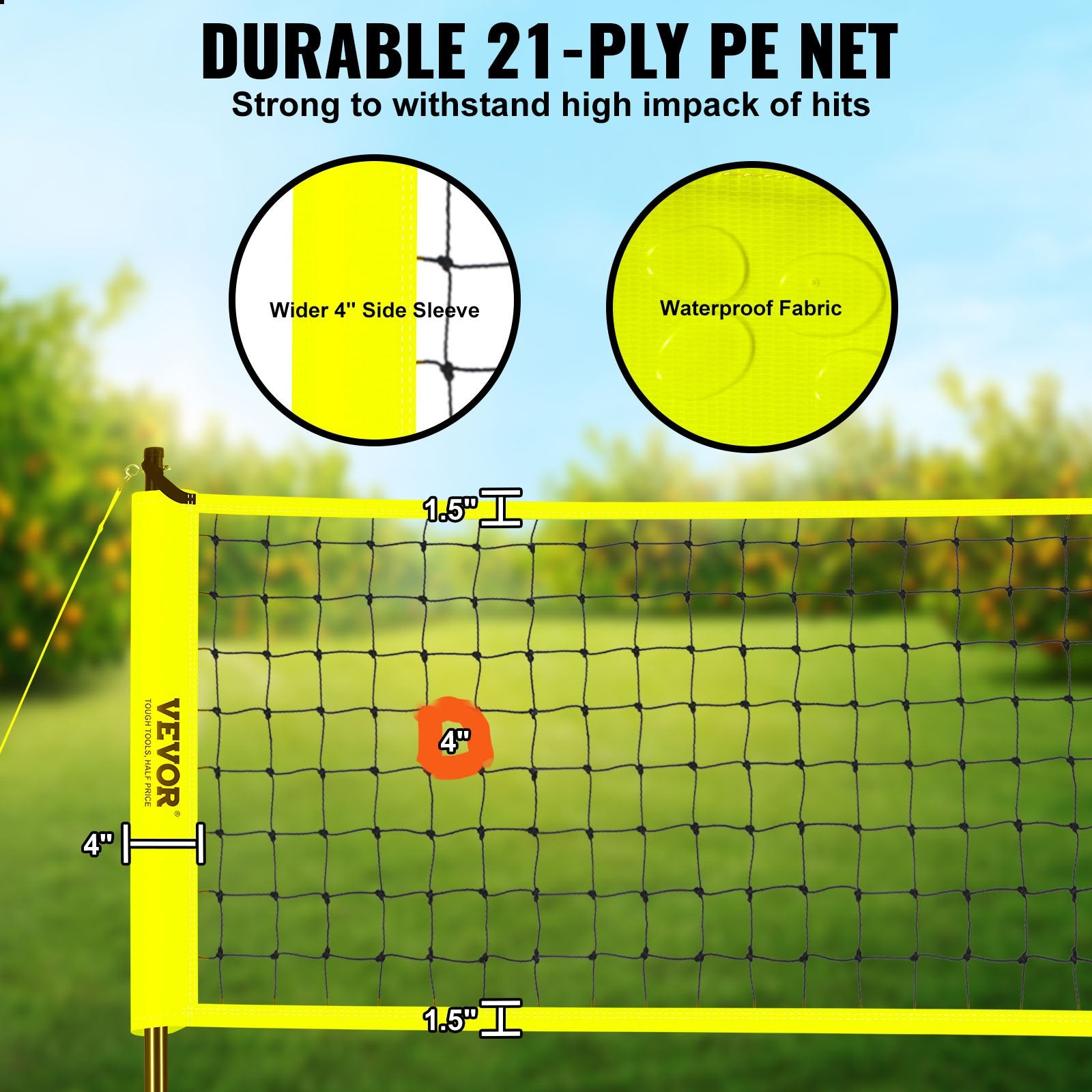 Outdoor Portable Volleyball Net System, Adjustable Height Steel Poles, Professional Volleyball Set with PVC Volleyball, Pump, Carrying Bag, Heavy Duty Volleyball Net for Backyard, Beach, Lawn - Image 3