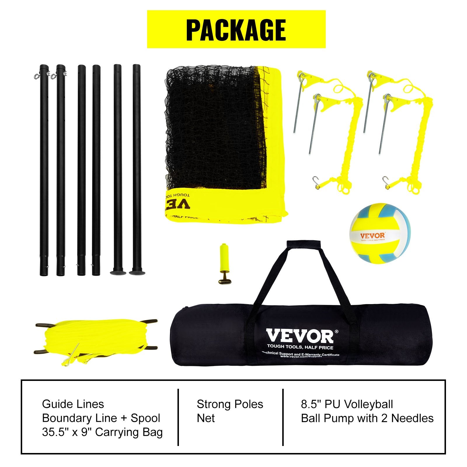 Outdoor Portable Volleyball Net System, Adjustable Height Steel Poles, Professional Volleyball Set with PVC Volleyball, Pump, Carrying Bag, Heavy Duty Volleyball Net for Backyard, Beach, Lawn - Image 6