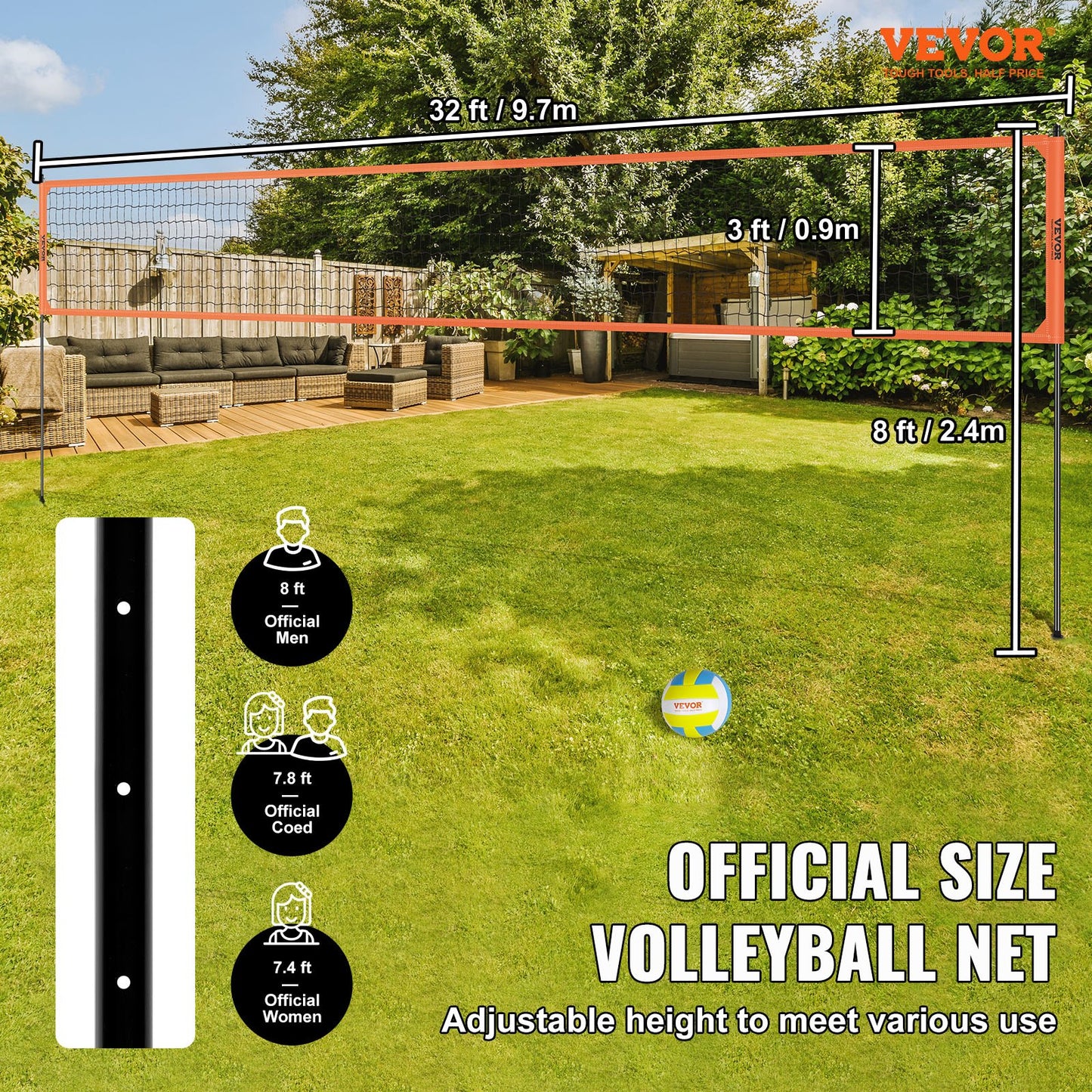 Outdoor Portable Volleyball Net System, Adjustable Height Aluminum Poles, Professional Volleyball Set with PVC Volleyball, Pump, Carrying Bag, Heavy Duty Volleyball Net for Backyard, Beach, Lawn - Image 2