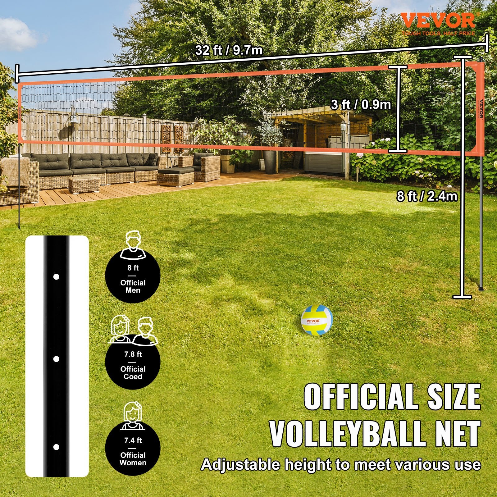 Outdoor Portable Volleyball Net System, Adjustable Height Aluminum Poles, Professional Volleyball Set with PVC Volleyball, Pump, Carrying Bag, Heavy Duty Volleyball Net for Backyard, Beach, Lawn - Image 2