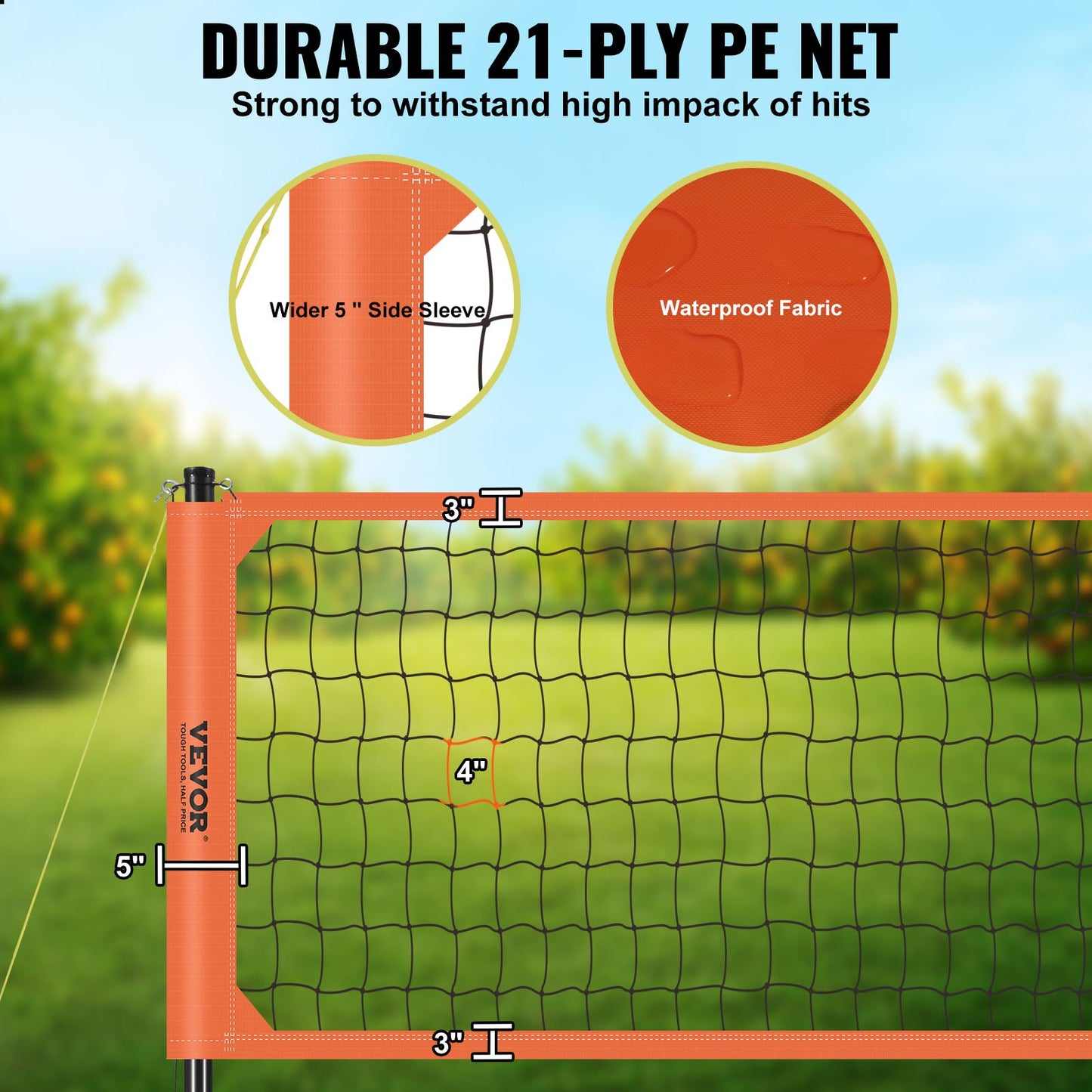 Outdoor Portable Volleyball Net System, Adjustable Height Aluminum Poles, Professional Volleyball Set with PVC Volleyball, Pump, Carrying Bag, Heavy Duty Volleyball Net for Backyard, Beach, Lawn - Image 3
