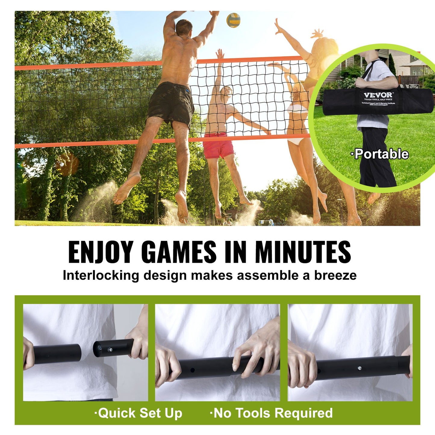 Outdoor Portable Volleyball Net System, Adjustable Height Aluminum Poles, Professional Volleyball Set with PVC Volleyball, Pump, Carrying Bag, Heavy Duty Volleyball Net for Backyard, Beach, Lawn - Image 5