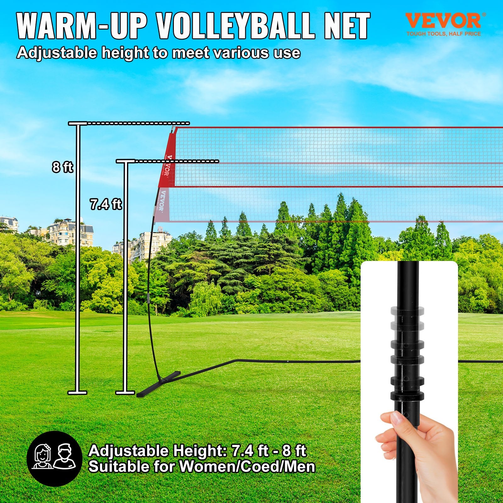 Freestanding Volleyball Training Net for Indoor or Outdoor Use, Adjustable Height Portable Net System with Carrying Bag, Professional Volleyball Practice Trainer for Hitting or Serving Drills - Image 2