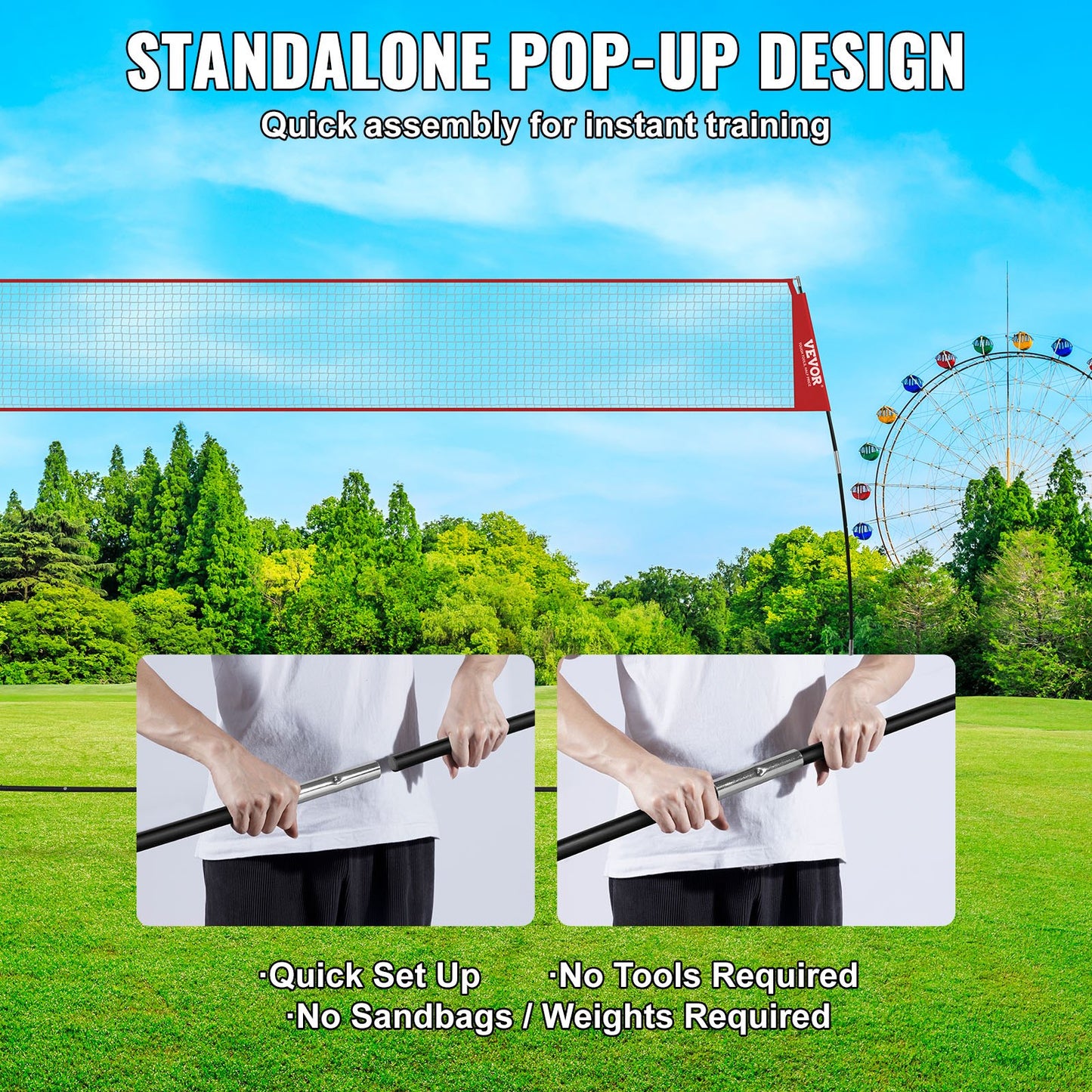 Freestanding Volleyball Training Net for Indoor or Outdoor Use, Adjustable Height Portable Net System with Carrying Bag, Professional Volleyball Practice Trainer for Hitting or Serving Drills - Image 4