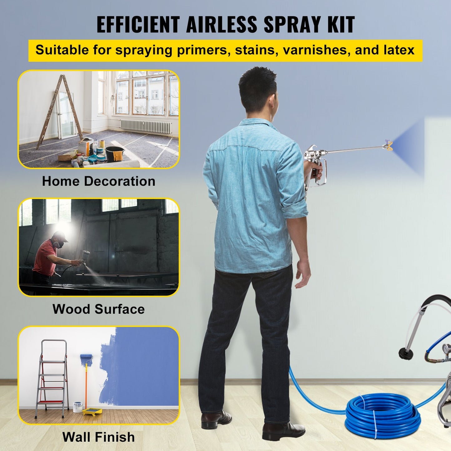 Airless Paint Spray Hose Kit 50ft 1/4in Swivel Joint 3600psi with 517 Tip - Image 2