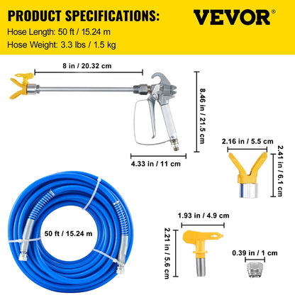 Airless Paint Spray Hose Kit 50ft 1/4in Swivel Joint 3600psi with 517 Tip - Image 7