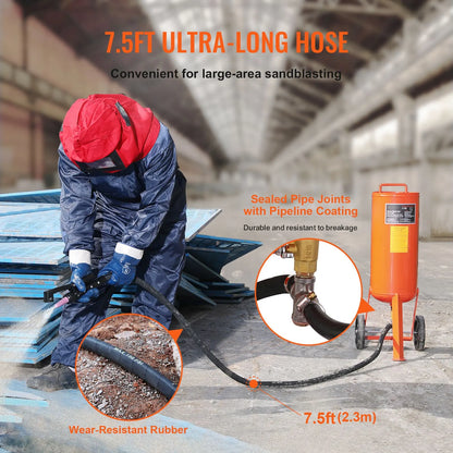 10 Gallon Heavy-Duty Sand Blaster, 60-110 PSI High Pressure Sandblaster, Portable Abrasive Blasting Tank, Air Sand Blasting Kit with 2 Ceramic Nozzles & 7.5ft Hose for Stain, Rust, Paint Removal - Image 6
