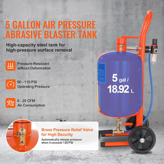 5 Gallon Sand Blaster 60-110 PSI High Pressure Sandblaster with 4 Nozzles - Image 2