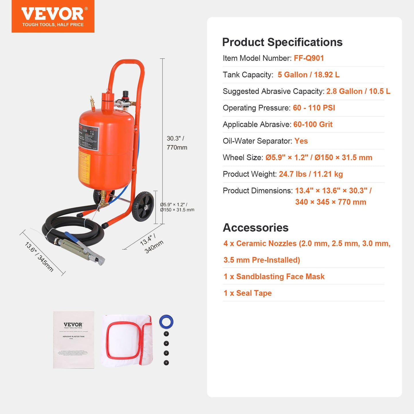 5 Gallon Sand Blaster 60-110 PSI High Pressure Sandblaster with 4 Nozzles - Image 7