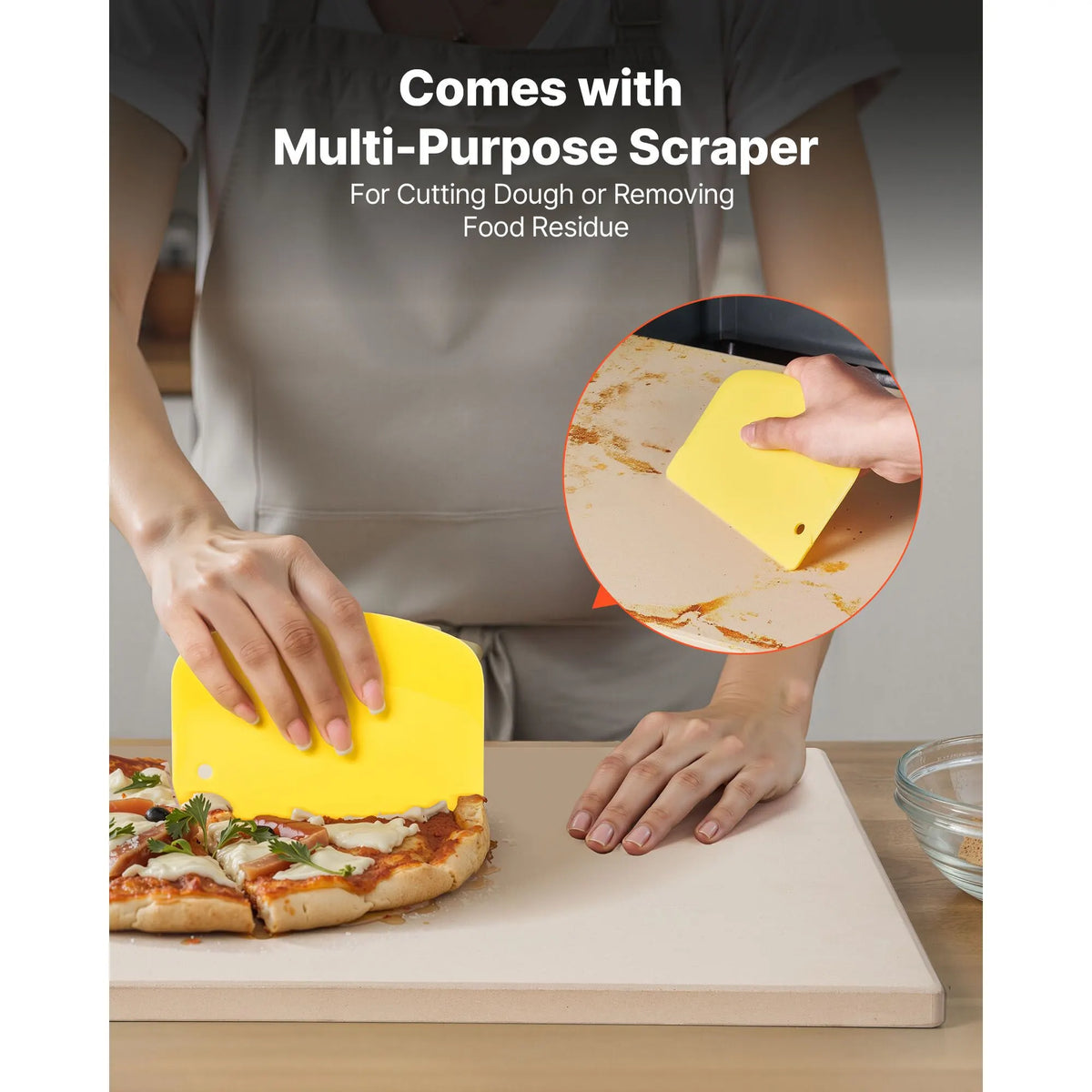 Pizza Stone, 508 x 355 mm Rectangular Cordierite Pizza Stone, Extra Large Baking-Stone with PP Scraper, 17 mm Thick Heat-Resistant Cordierite, for Oven, Baking Bread & Pizzas, BBQ Grilling - Image 4