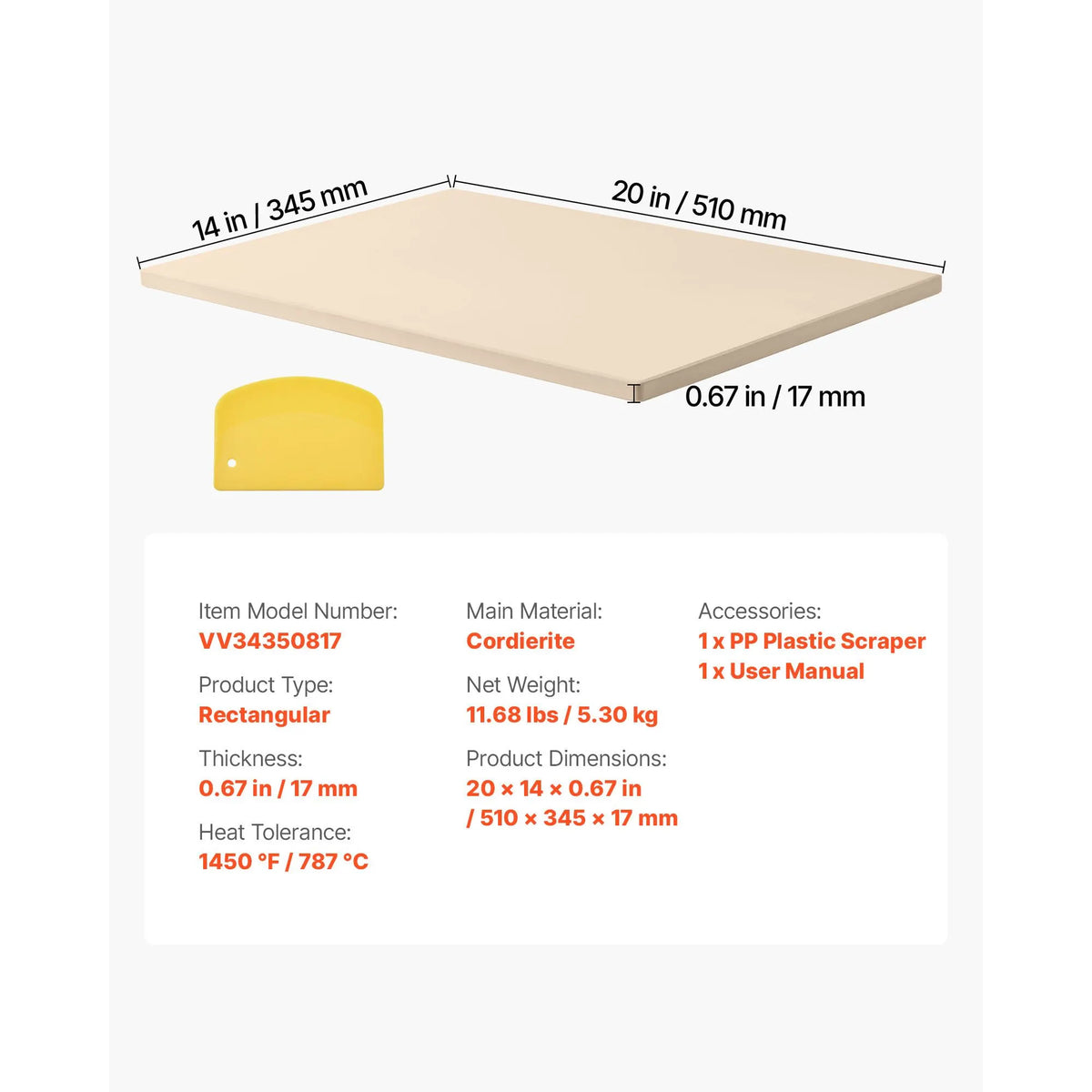 Pizza Stone, 508 x 355 mm Rectangular Cordierite Pizza Stone, Extra Large Baking-Stone with PP Scraper, 17 mm Thick Heat-Resistant Cordierite, for Oven, Baking Bread & Pizzas, BBQ Grilling - Image 7