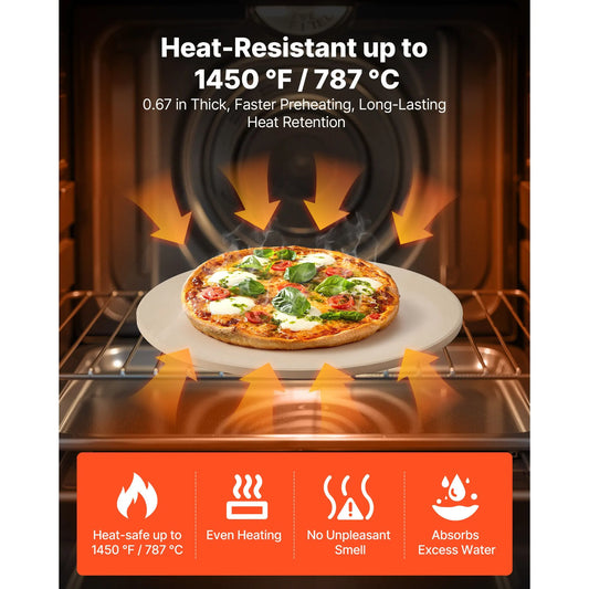 Pizza Stone, 381 mm Round Cordierite Pizza Stone, Extra Large Baking-Stone with Aluminum Peel, 17 mm Thickness Heat-Resistant Cooking Cordierite, for Kitchen Oven, Baking Pizzas, BBQ Grilling - Image 3