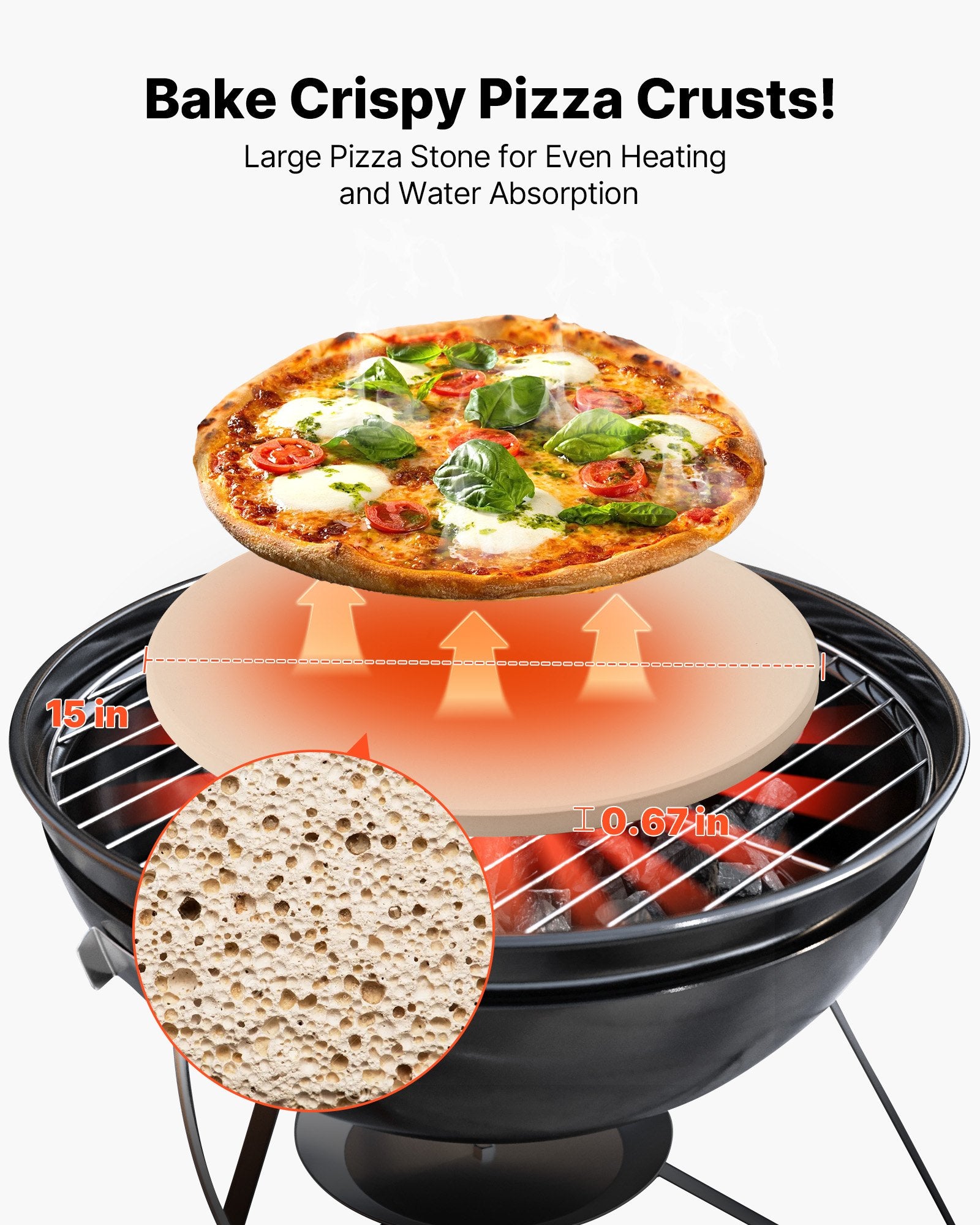 Pizza Stone, 381 mm Round Cordierite Pizza Stone, Extra Large Baking-Stone with Aluminum Peel, 17 mm Thickness Heat-Resistant Cooking Cordierite, for Kitchen Oven, Baking Pizzas, BBQ Grilling - Image 2
