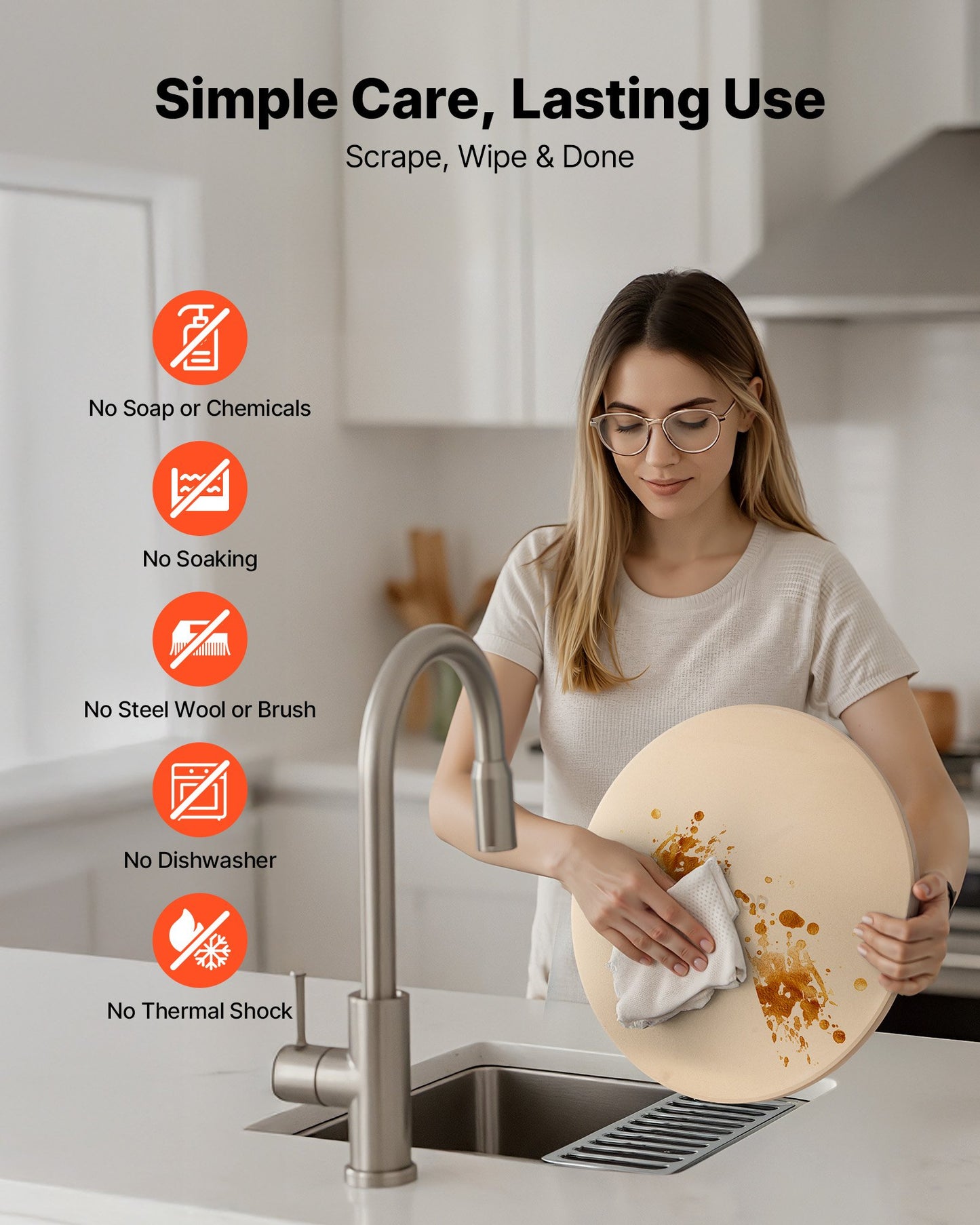 Pizza Stone, 381 mm Round Cordierite Pizza Stone, Extra Large Baking-Stone with Aluminum Peel, 17 mm Thickness Heat-Resistant Cooking Cordierite, for Kitchen Oven, Baking Pizzas, BBQ Grilling - Image 5