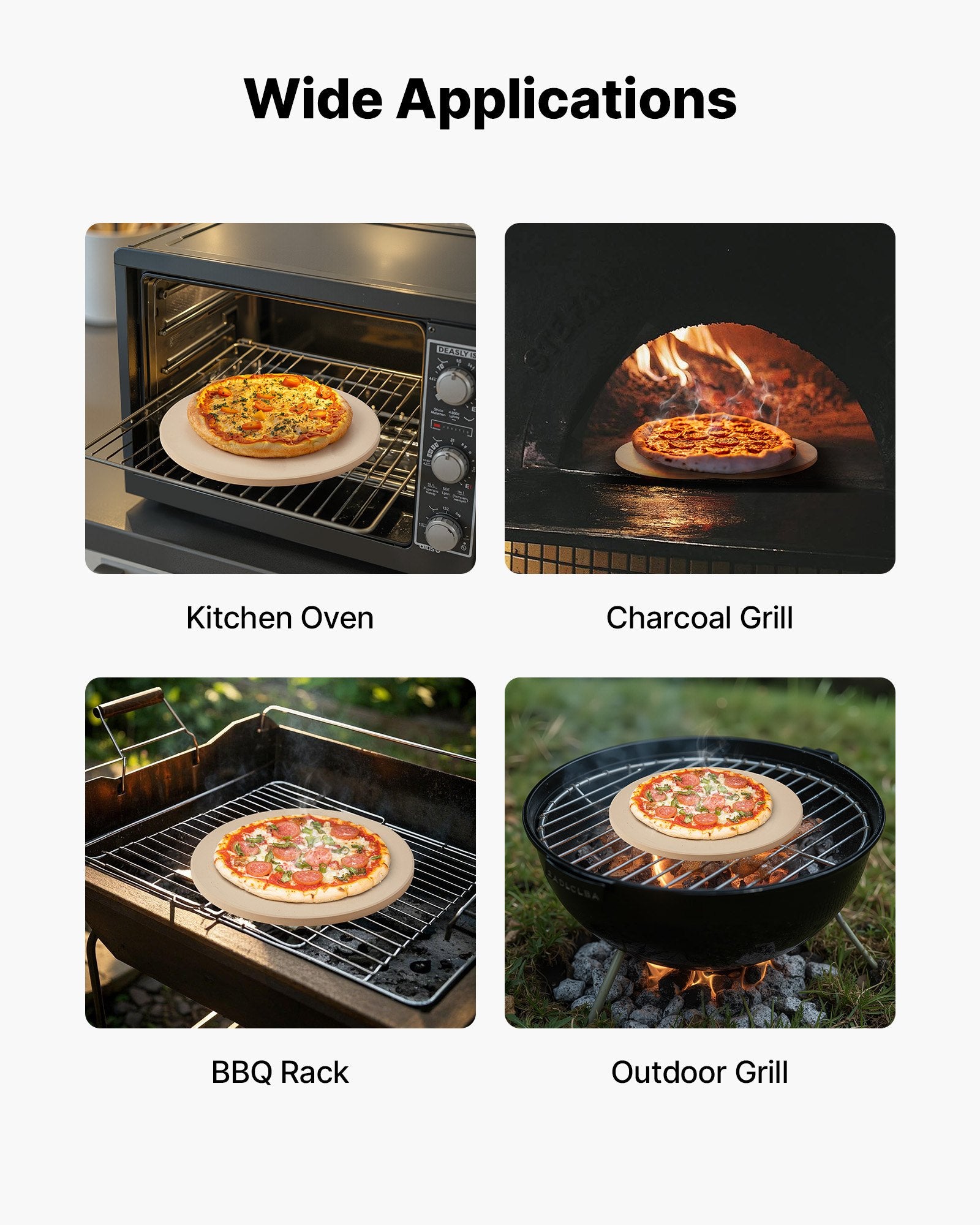 Pizza Stone, 381 mm Round Cordierite Pizza Stone, Extra Large Baking-Stone with Aluminum Peel, 17 mm Thickness Heat-Resistant Cooking Cordierite, for Kitchen Oven, Baking Pizzas, BBQ Grilling - Image 6