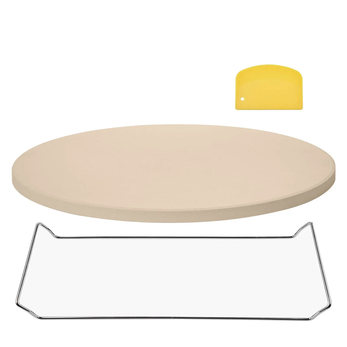 Pizza Stone, 406 mm Round Cordierite Pizza Stone, Extra Large Baking-Stone with a Durable Stand, 17 mm Thickness Heat-Resistant Cooking Cordierite, for Kitchen Oven, Baking Pizzas, BBQ Grilling