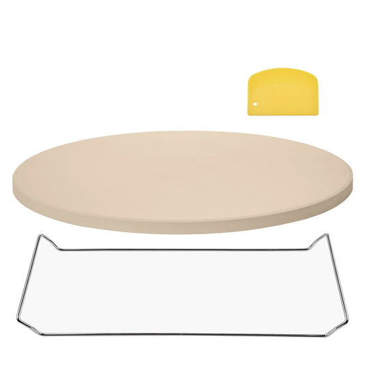 Pizza Stone, 406 mm Round Cordierite Pizza Stone, Extra Large Baking-Stone with a Durable Stand, 17 mm Thickness Heat-Resistant Cooking Cordierite, for Kitchen Oven, Baking Pizzas, BBQ Grilling