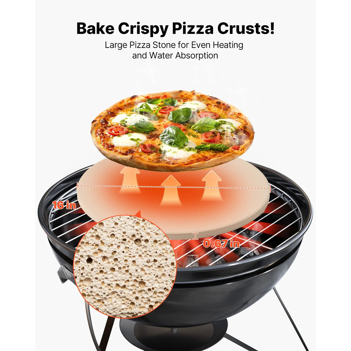 Pizza Stone, 406 mm Round Cordierite Pizza Stone, Extra Large Baking-Stone with a Durable Stand, 17 mm Thickness Heat-Resistant Cooking Cordierite, for Kitchen Oven, Baking Pizzas, BBQ Grilling - Image 2