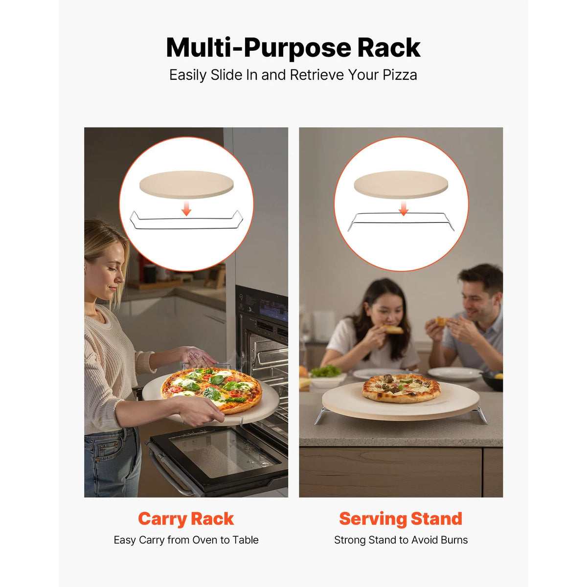Pizza Stone, 406 mm Round Cordierite Pizza Stone, Extra Large Baking-Stone with a Durable Stand, 17 mm Thickness Heat-Resistant Cooking Cordierite, for Kitchen Oven, Baking Pizzas, BBQ Grilling - Image 4