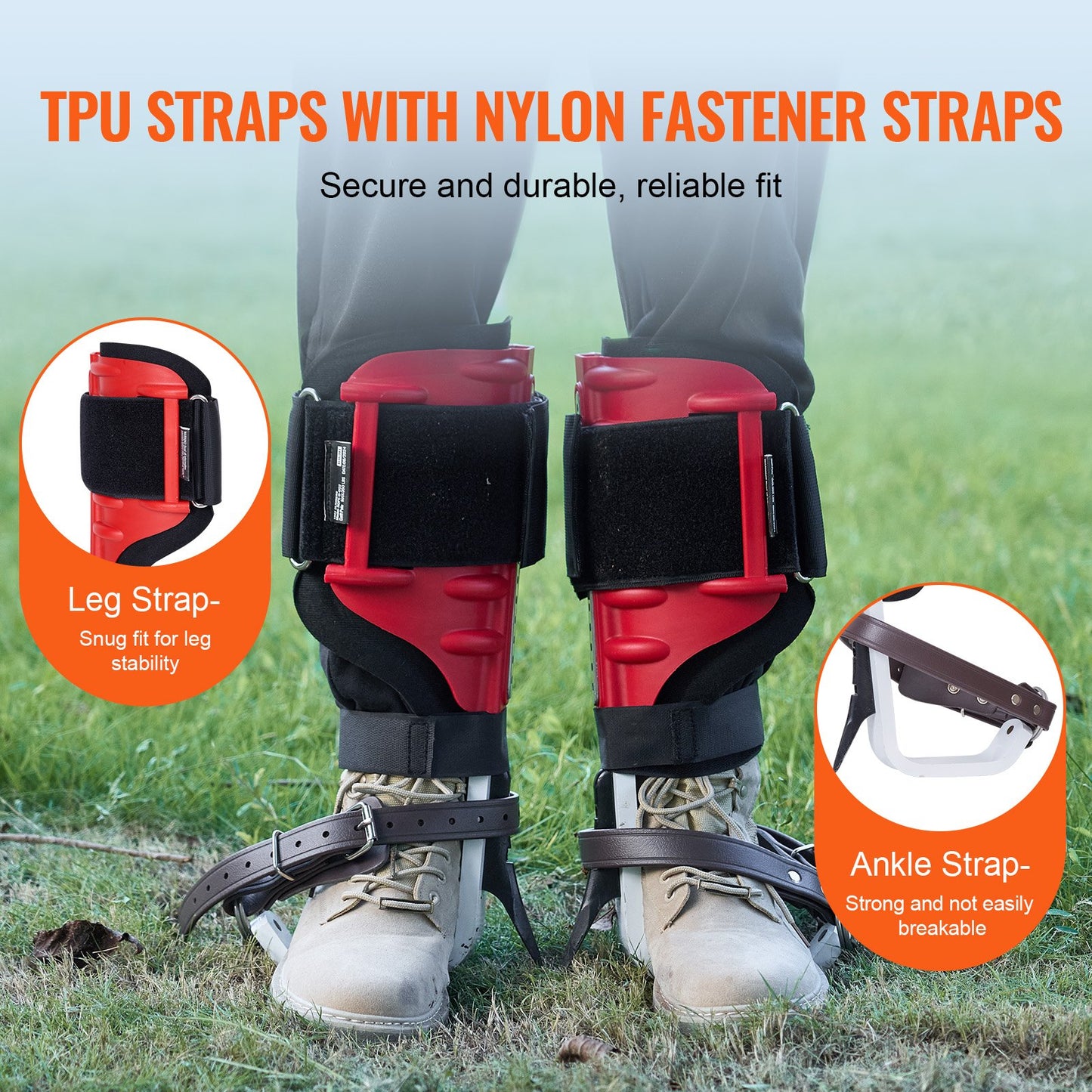 Tree Climbing Spikes, 1 Pair Aluminum Climbing Spurs, 350lbs Load Capacity Tree Climbing Gear with Straps and Spike Protectors, Arborist Equipment for Climbers, Hunting, Fruit Picking, Red - Image 4