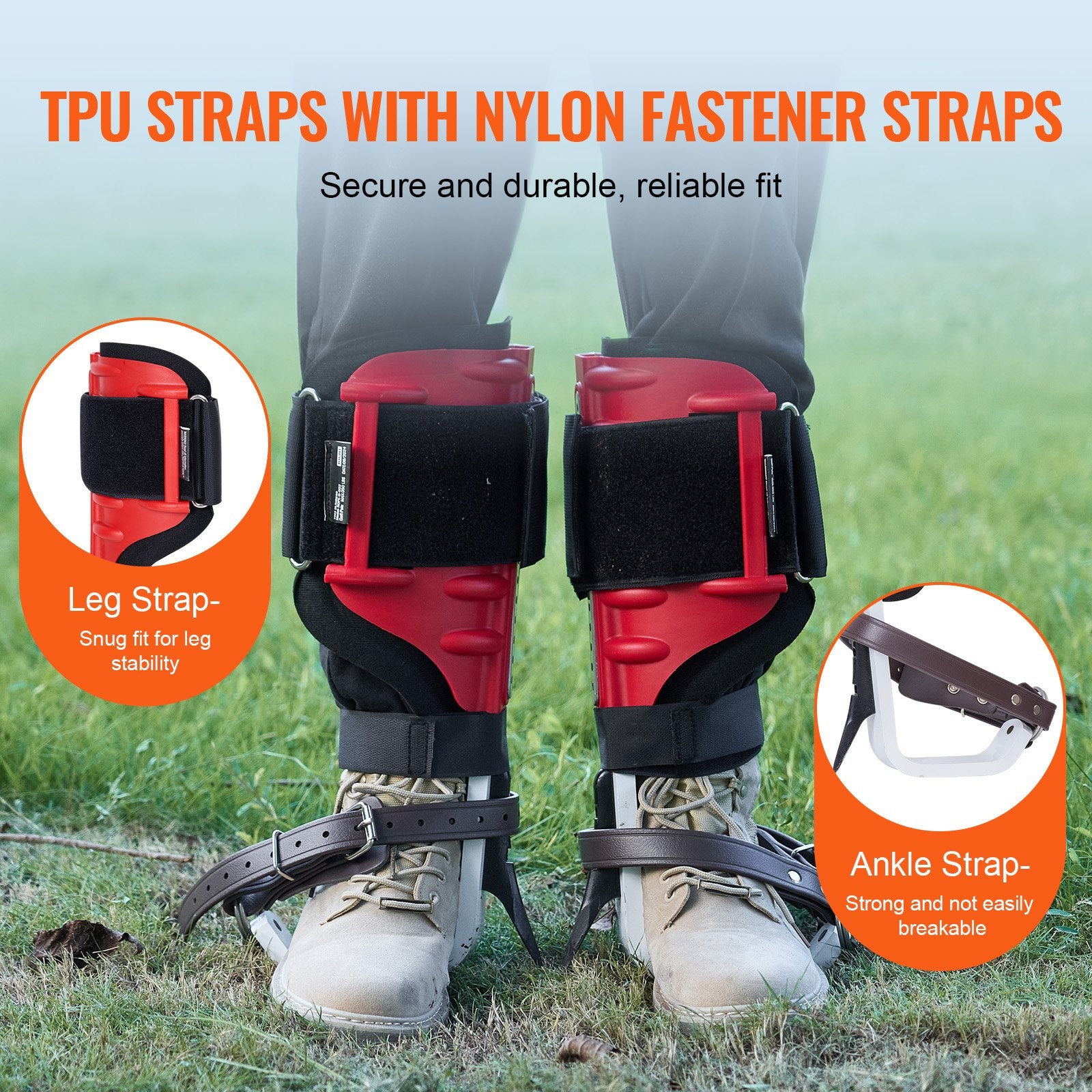 Tree Climbing Spikes, 1 Pair Aluminum Climbing Spurs, 350lbs Load Capacity Tree Climbing Gear with Straps and Spike Protectors, Arborist Equipment for Climbers, Hunting, Fruit Picking, Red - Image 4