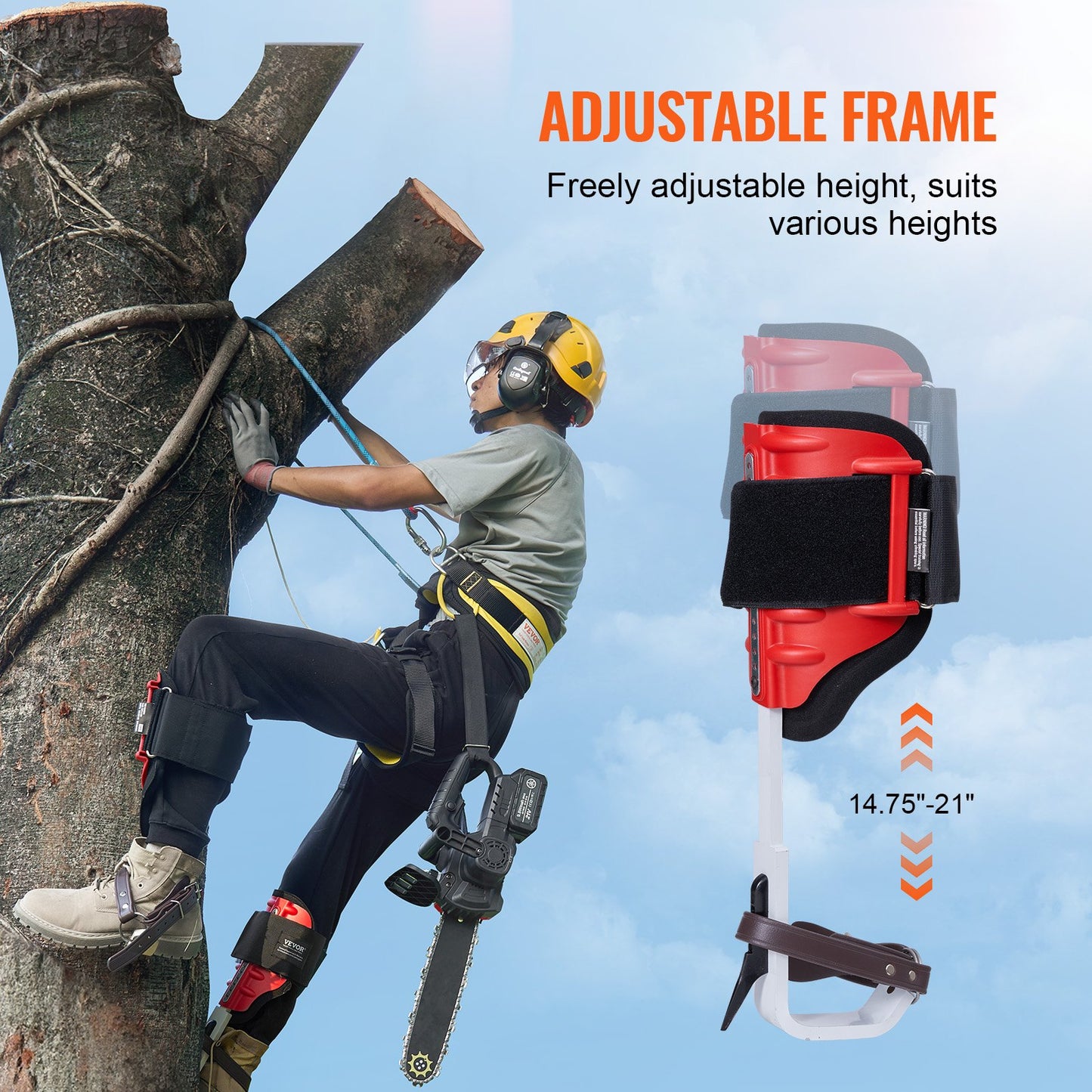 Tree Climbing Spikes, 1 Pair Aluminum Climbing Spurs, 350lbs Load Capacity Tree Climbing Gear with Straps and Spike Protectors, Arborist Equipment for Climbers, Hunting, Fruit Picking, Red - Image 6