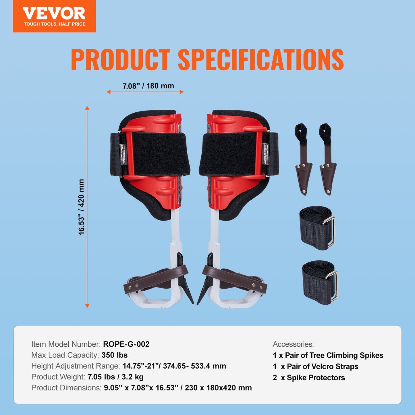 Tree Climbing Spikes, 1 Pair Aluminum Climbing Spurs, 350lbs Load Capacity Tree Climbing Gear with Straps and Spike Protectors, Arborist Equipment for Climbers, Hunting, Fruit Picking, Red - Image 7
