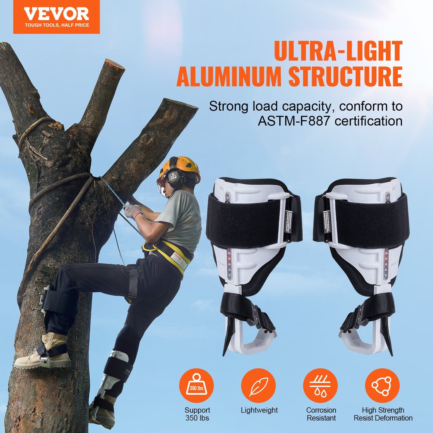 Tree Climbing Spikes, 1 Pair Aluminum Climbing Spurs, 350lbs Load Capacity Tree Climbing Gear with Straps and Spike Protectors, Arborist Equipment for Climbers, Hunting, Fruit Picking, White - Image 2