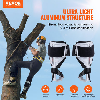 Tree Climbing Spikes, 1 Pair Aluminum Climbing Spurs, 350lbs Load Capacity Tree Climbing Gear with Straps and Spike Protectors, Arborist Equipment for Climbers, Hunting, Fruit Picking, White - Image 2