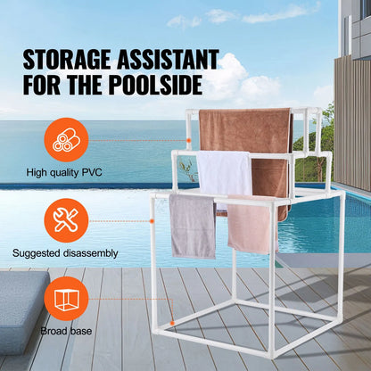 Towel Rack 8-Bar Outdoor PVC Towel Holder for Poolside Spa Bathroom White - Image 2