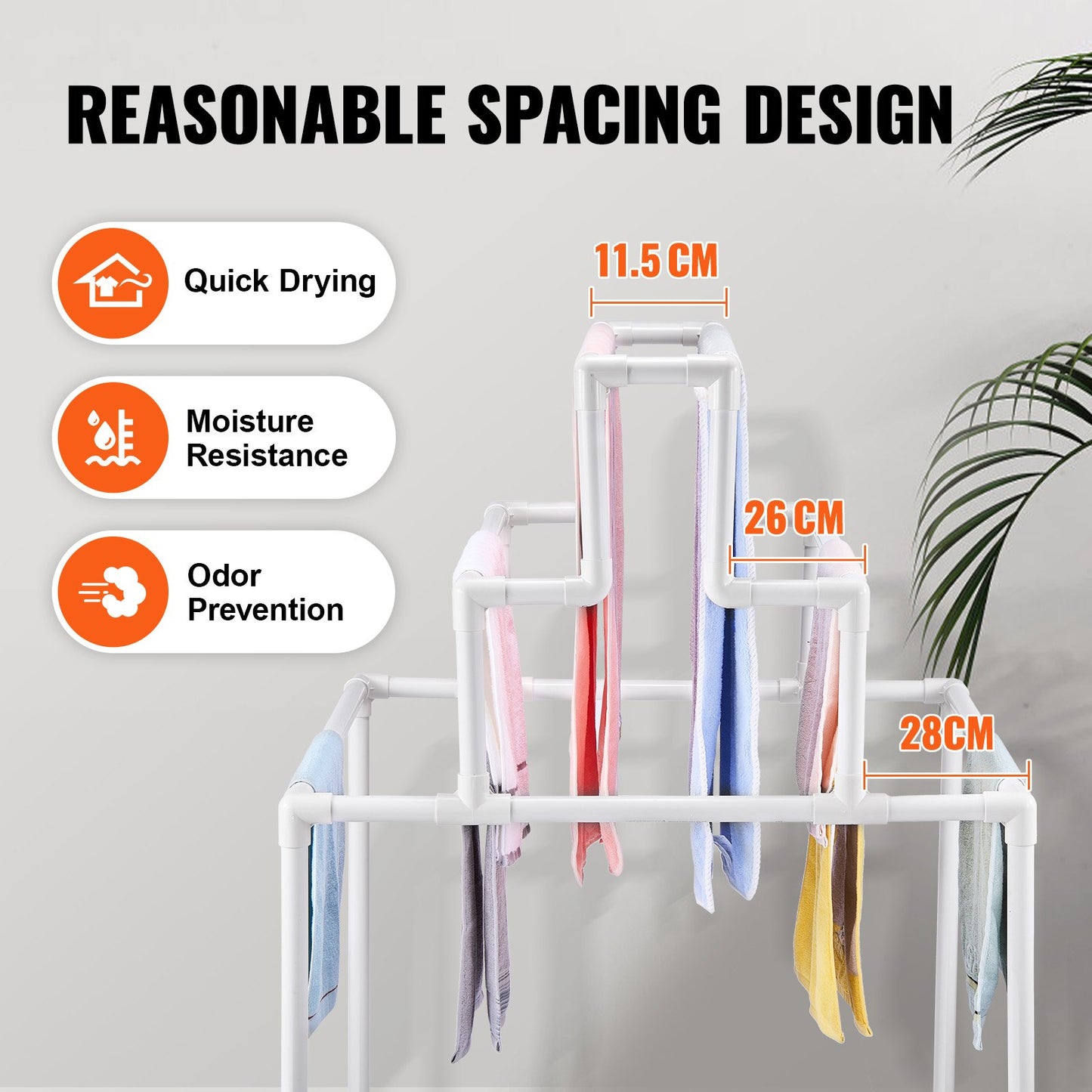 Towel Rack 8-Bar Outdoor PVC Towel Holder for Poolside Spa Bathroom White - Image 4