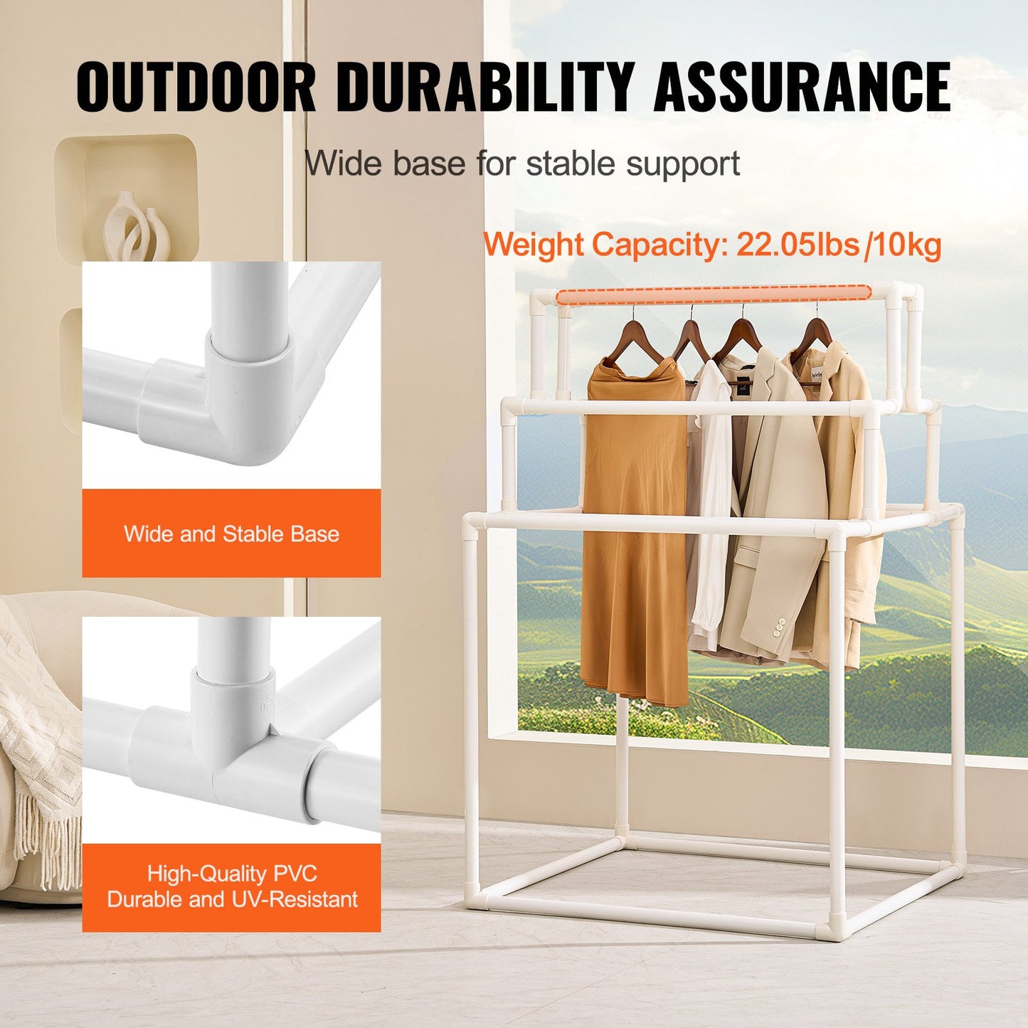 Towel Rack 8-Bar Outdoor PVC Towel Holder for Poolside Spa Bathroom White - Image 5