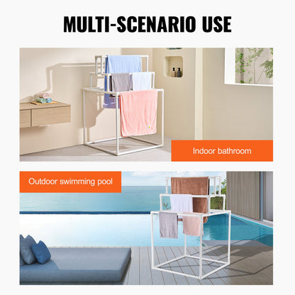 Towel Rack 8-Bar Outdoor PVC Towel Holder for Poolside Spa Bathroom White - Image 6