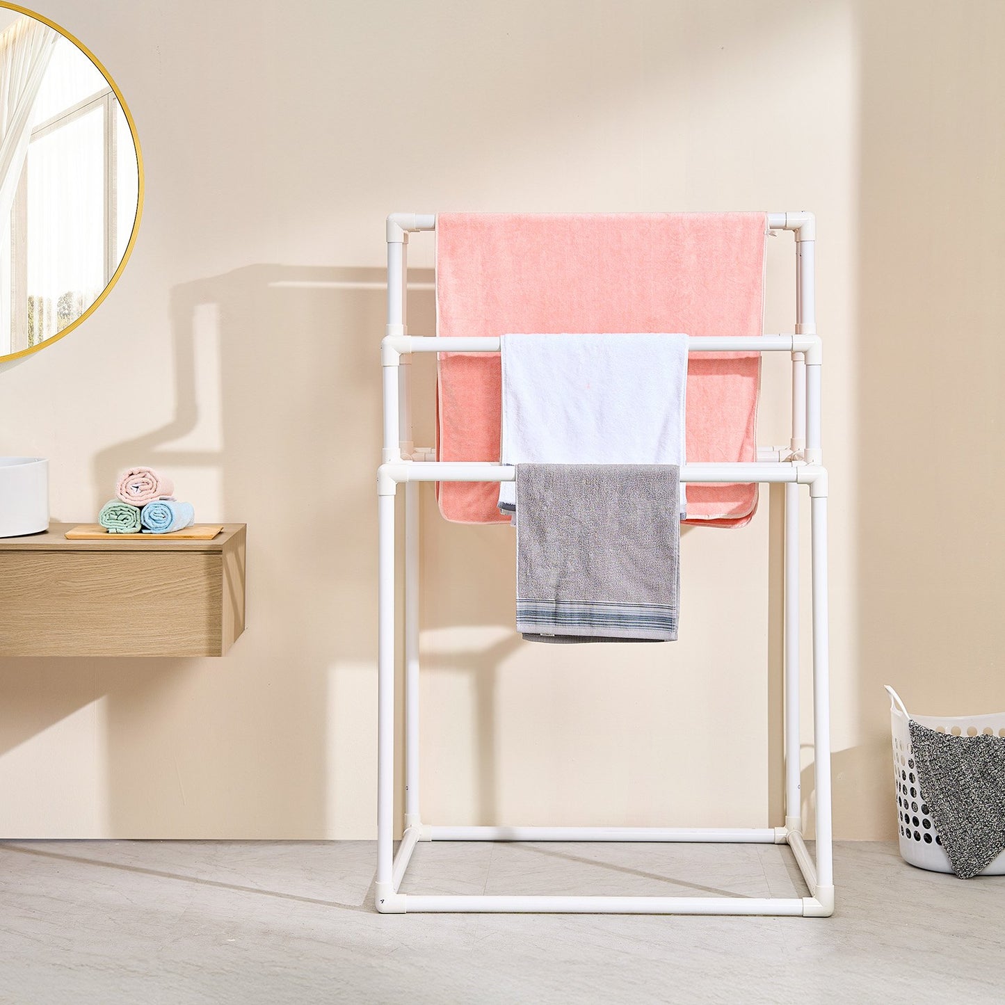 Towel Rack 8-Bar Outdoor PVC Towel Holder for Poolside Spa Bathroom White - Image 8