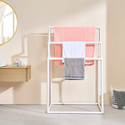 Towel Rack 8-Bar Outdoor PVC Towel Holder for Poolside Spa Bathroom White - Image 8