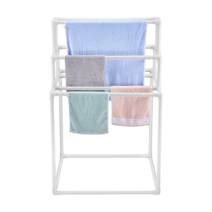 Towel Rack 8-Bar Outdoor PVC Towel Holder for Poolside Spa Bathroom White - Image 9